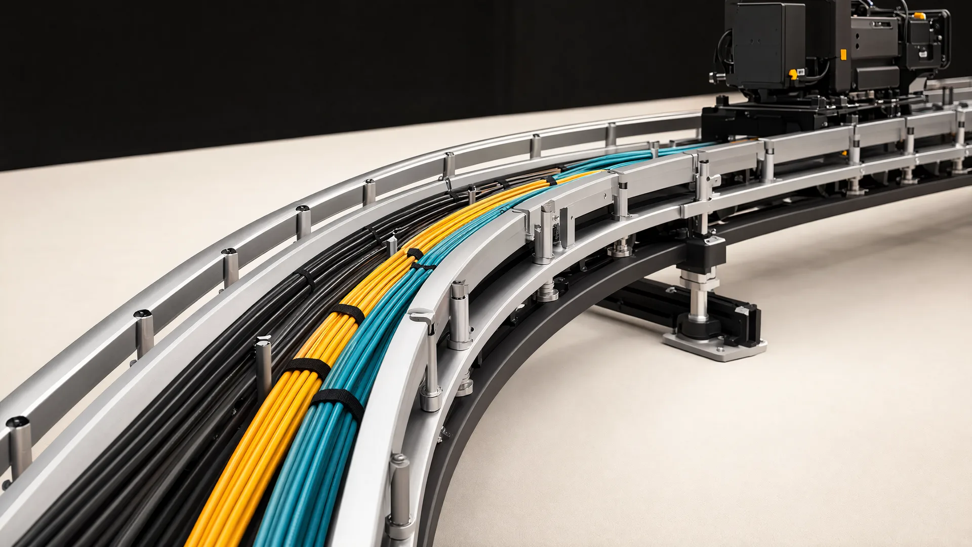 Representative integrated cable spine in a curved camera-array frame