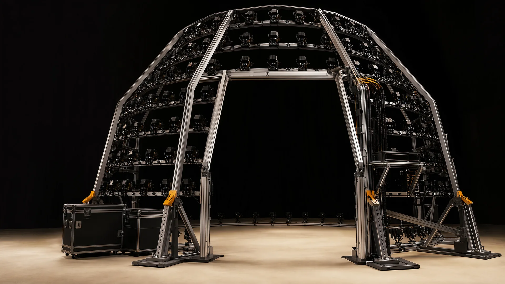 Modular camera array structures for 3D, volumetric and high-speed capture. Representative StelMount structure