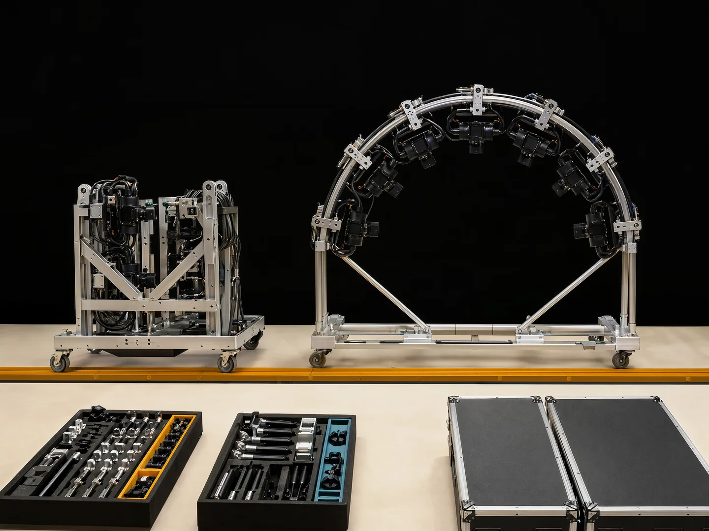 Representative MOBILE camera-array kit in deployed and folded states