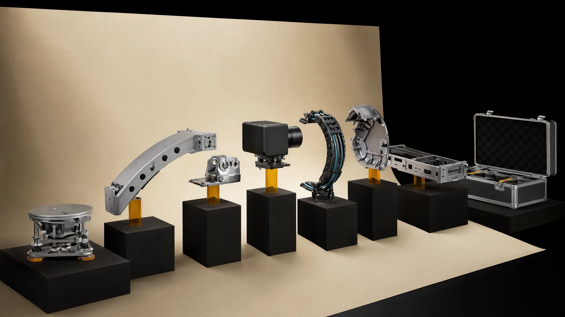 Representative exploded arrangement of eight camera-array engineering modules